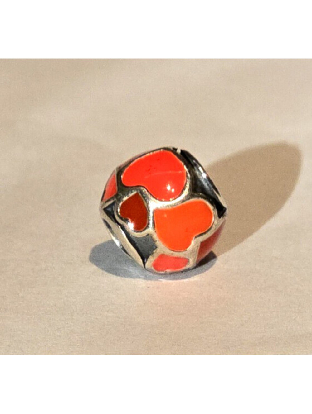 Pandora Red Hot Love Charm Antiqued Sterling Silver Red & Orange Enamel